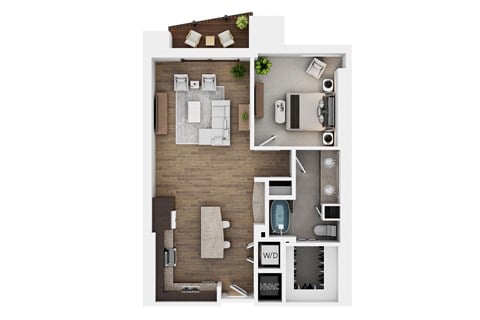 Floor plan for 1 bed, 1 bath, 903 sqft